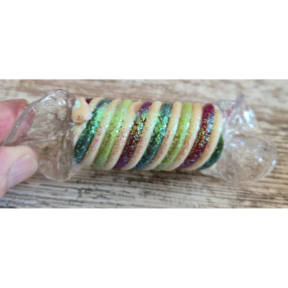 Vintage Glass Ribbon Candy Christmas Ornament Hand-Painted Glitter Blown Glass